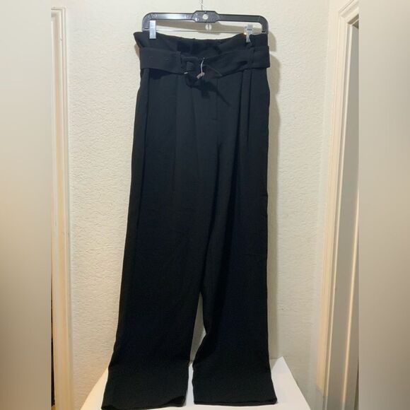 NWOT Cinq à Sept Black Belted Overlay Wide Leg Pants size 2